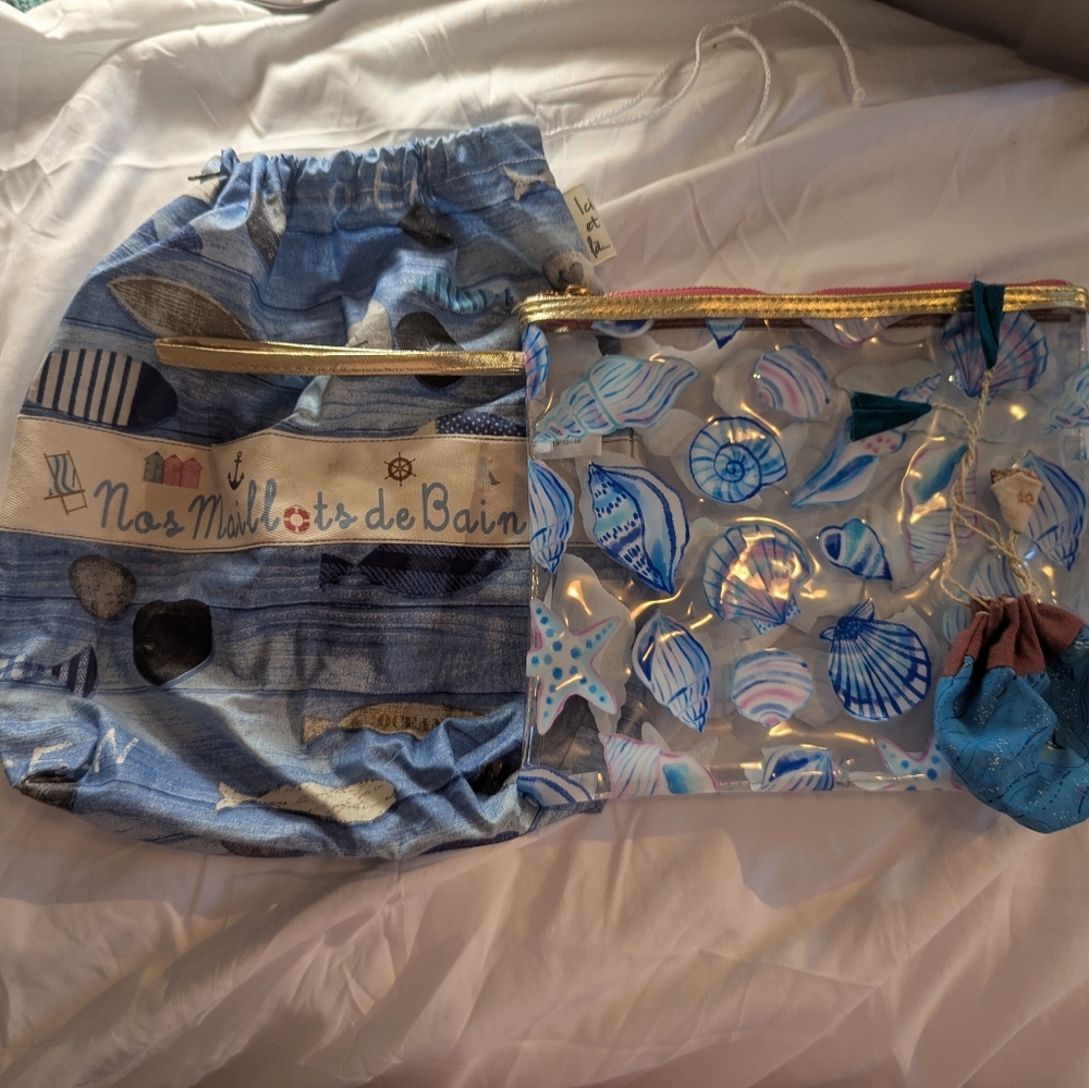 💙 Beach Bags Clear Beach Shell Print Swimsuit Carrier Wet Pouch Zip